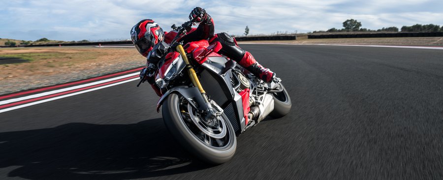 Ducati Streetfighter V4 leaned into a corner on track